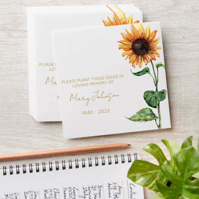 Sunflower Memorial Funeral Seed Envelope (Stacked)