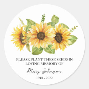 Sunflower Memorial Funeral Seed Packet Classic Round Sticker