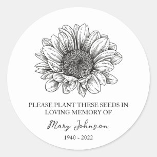 Sunflower Memorial Funeral Seed Packet Classic Round Sticker