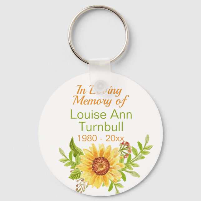 Sunflower Memorial In Loving Memory of Keychain (Front)