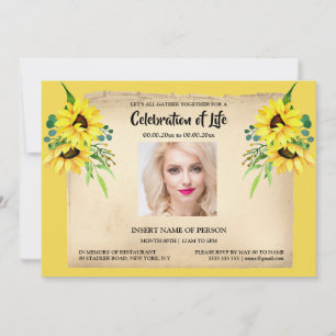 Sunflower memorial in memory of color photo invitation
