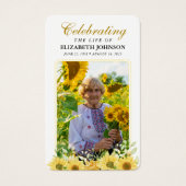 Sunflower Memorial Photo Funeral Prayer Card (Front)