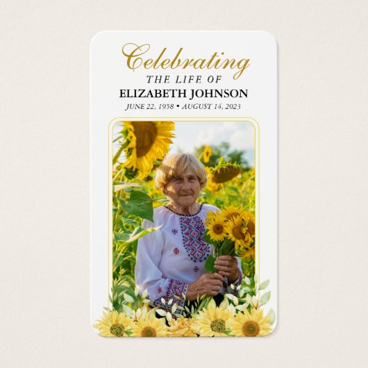Sunflower Memorial Photo Funeral Prayer Card (Front)