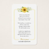 Sunflower Memorial Photo Funeral Prayer Card (Back)