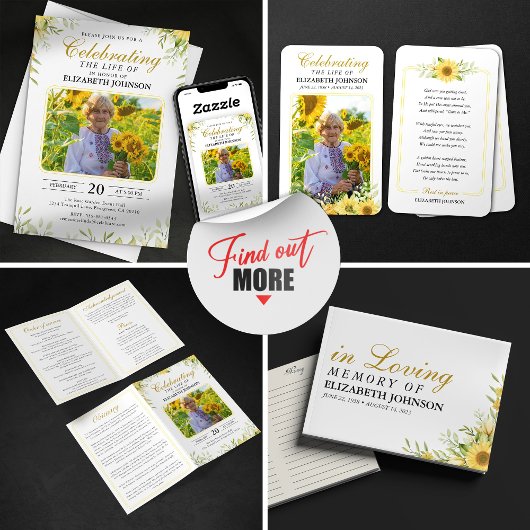 Sunflower Memorial Photo Funeral Prayer Card