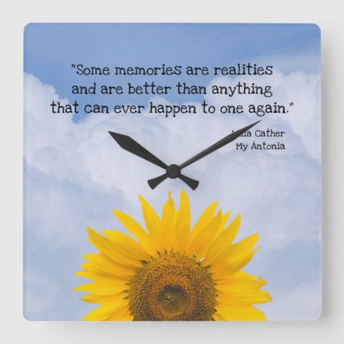 Sunflower Memories quote Square Wall Clock