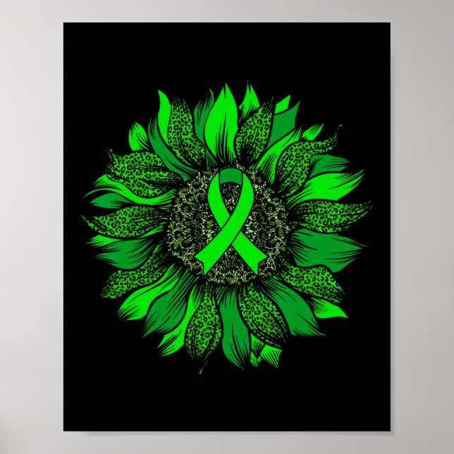 Sunflower Mental Health Awareness Green Ribbon Wom Poster (Front)