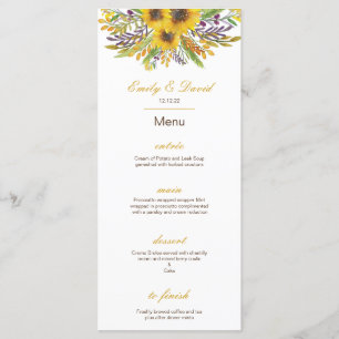 Sunflower Menu, Wedding Menu, Baby Shower Menu