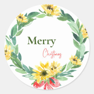 Sunflower Merry Christmas Classic Round Sticker