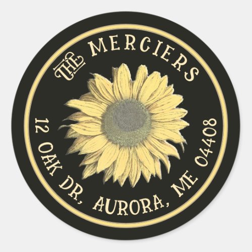 Sunflower Metallic Gold Black Return Address Classic Round Sticker