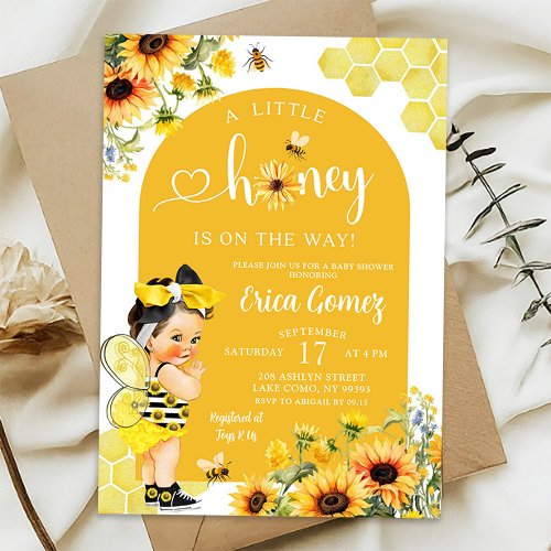 Sunflower Mexican Girl Honey Bee Baby Shower Invitation