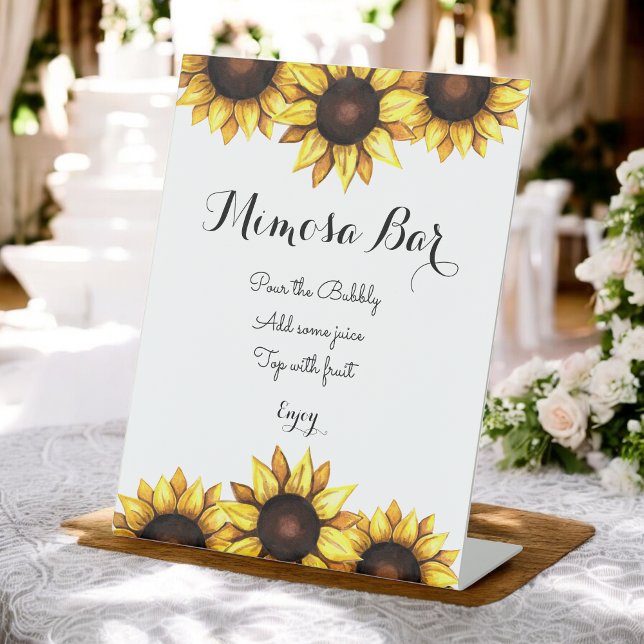 Sunflower Mimosa Bar Floral Yellow White  Pedestal Sign (Creator Uploaded)