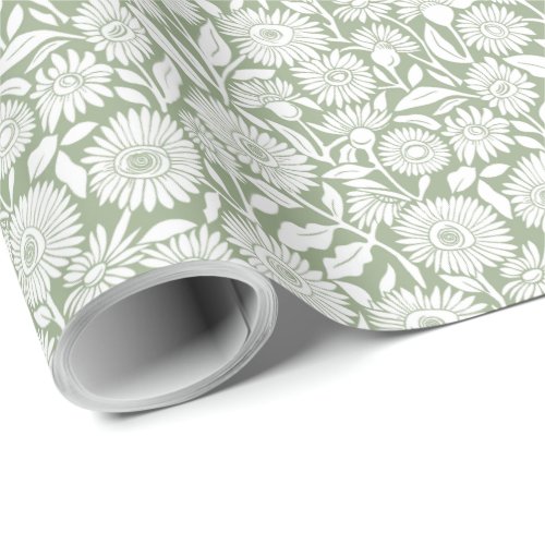  Sunflower Minimal Monochrome Sage Green Wrapping Paper