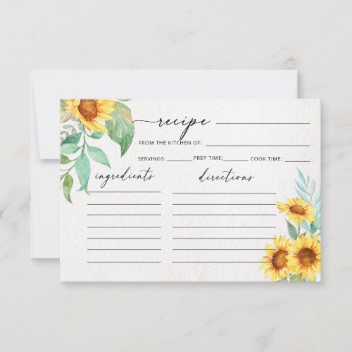  Sunflower minimalist recipe card