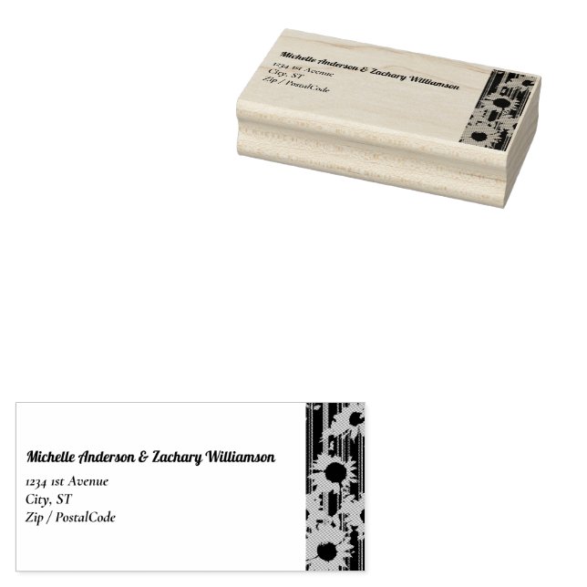 Sunflower Modern Calligraphy Wedding Address Rubber Stamp (Stamped)