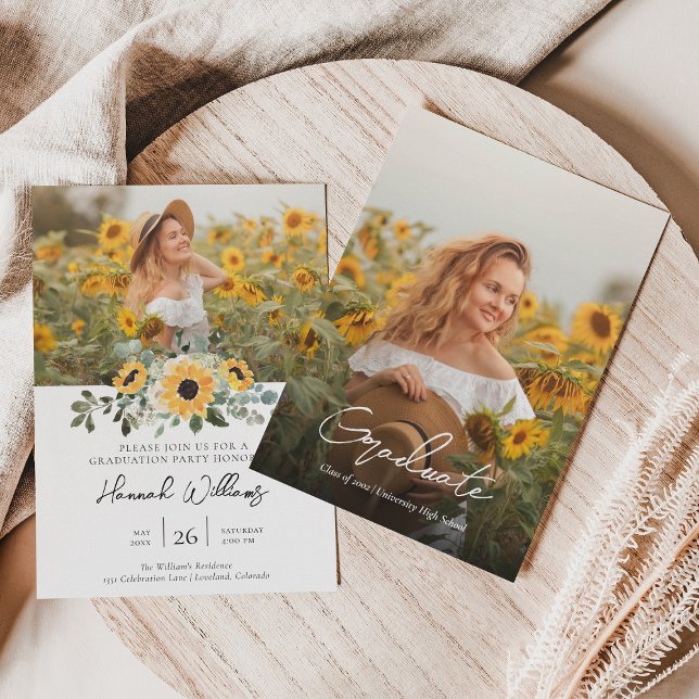 Sunflower Modern Photo Graduation Party Invitation (Creator Uploaded)