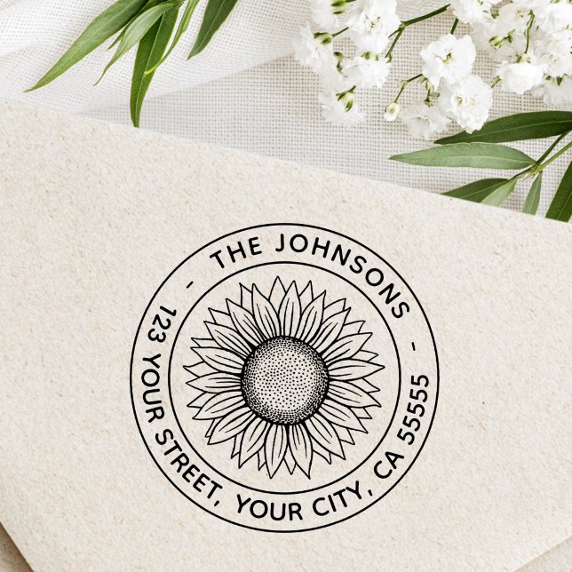 Sunflower modern return address self-inking stamp (Sunflower modern return address self-inking stamp)