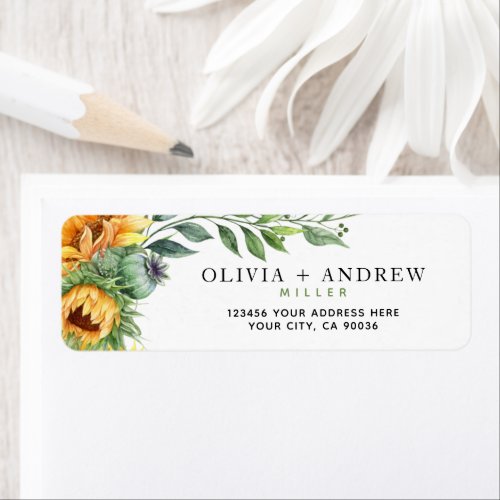 Sunflower Modern Watercolor Botanical Label - Are you using sunflowers in your bouquet or in your centerpiece decorations? Then you will love these modern watercolor sunflower address labels! The label features a watercolor sunflower cascade on the top. These are great for your country weddings, fall weddings, rustic weddings, and anyone who absolutely loves sunflowers.