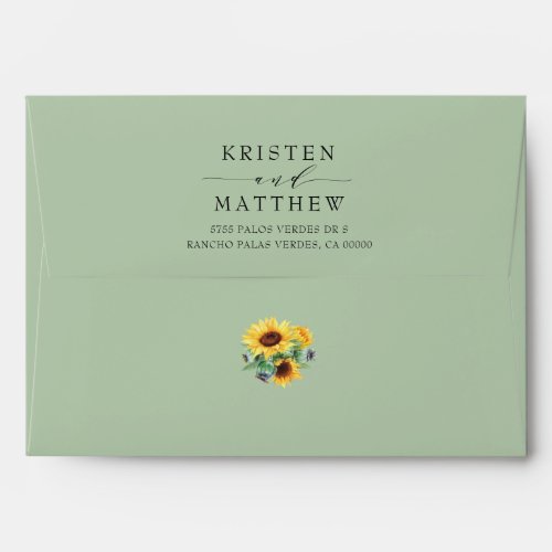 Sunflower Modern Watercolor Green Wedding Envelope - Are you using sunflowers in your bouquet or in your centerpiece decorations? Then you will love these modern watercolor sunflower wedding envelopes! The envelope features a watercolor sunflower cascade on the inside. These are great for your country weddings, fall weddings, rustic weddings, and anyone who absolutely loves sunflowers.