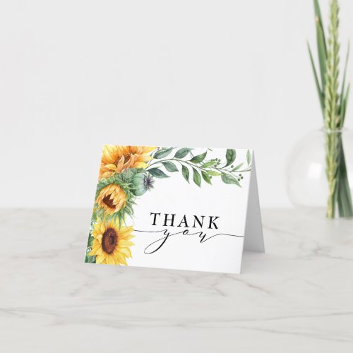 Sunflower Modern Watercolor Thank You Card - Are you using sunflowers in your bouquet or in your centerpiece decorations? Then you will love these modern watercolor sunflower thank you! The card features a watercolor sunflower cascade on the top. These are great for your country weddings, fall weddings, rustic weddings, and anyone who absolutely loves sunflowers.