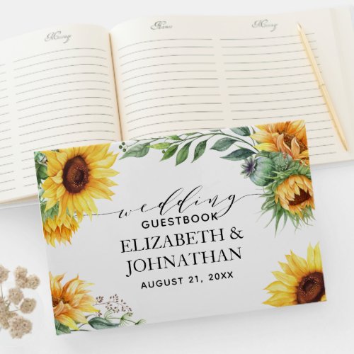 Sunflower Modern Watercolor Wedding Guest Book - This beautiful guest book features watercolor sunflowers.