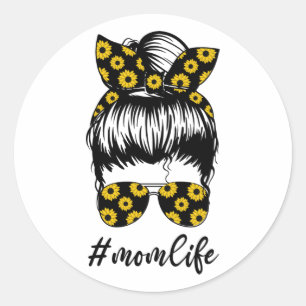 Sunflower Mom Life Messy Bun Cute Mothers Day Classic Round Sticker