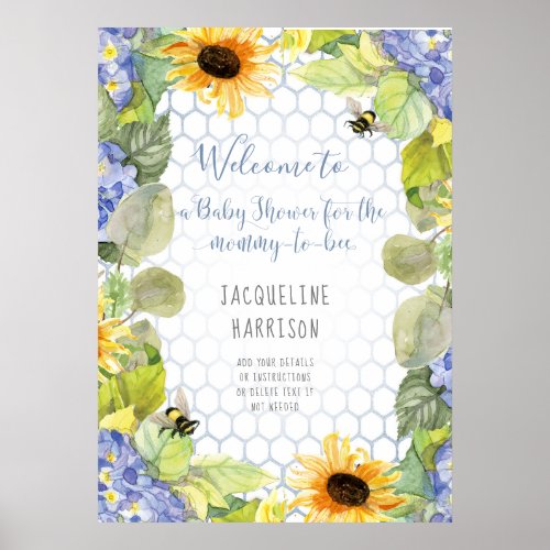 Sunflower Mommy to Bee Bumblebee Blue Hydrangea Poster
