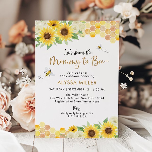 Sunflower Mommy to Bee Honey Bee Baby Shower Invitation (Creator Uploaded)