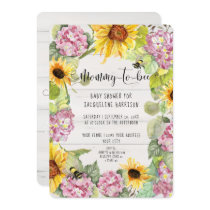 Sunflower Mommy to Bee Pink Hydrangeas Shower Invitation
