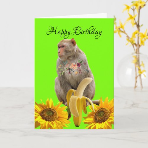 Sunflower Monkey Floral Folded Greeting Card
