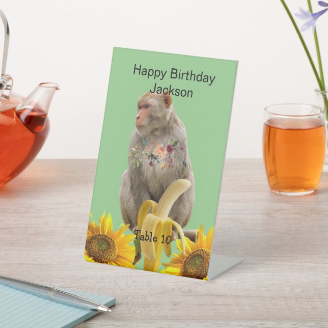 Sunflower Monkey Floral Pedestal Sign (In SItu)