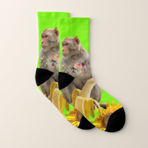 Sunflower Monkey Floral Tennis Socks