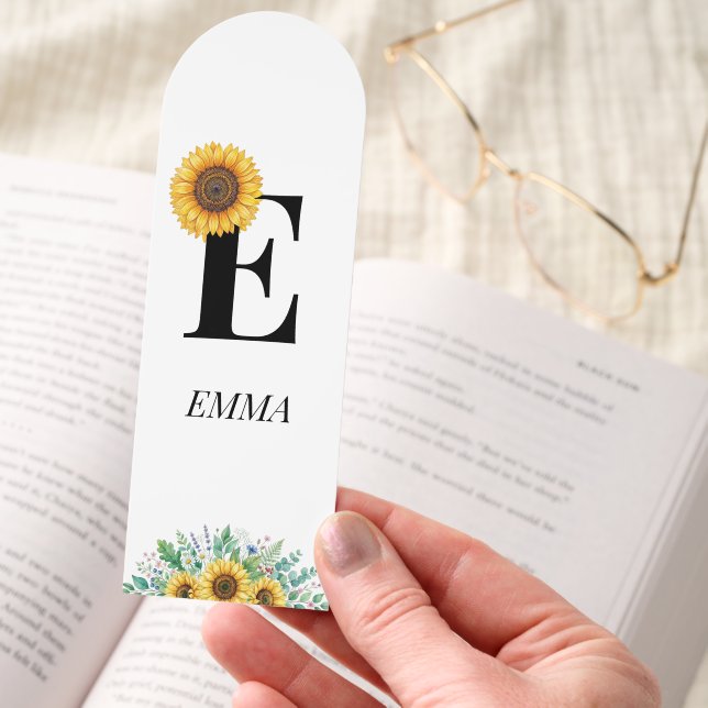 Sunflower Monogram Custom Bookmark (Hand)