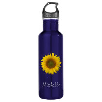 Sunflower Monogram Floral Blue Stainless Steel Water Bottle Sunflower Monogram Floral Blue Stainless Steel Water Bottle