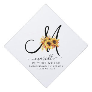Sunflower Monogram Graduation Future Nurse Cap Topper