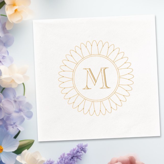 Sunflower Monogram Initial Foil Napkins (Creator Uploaded)