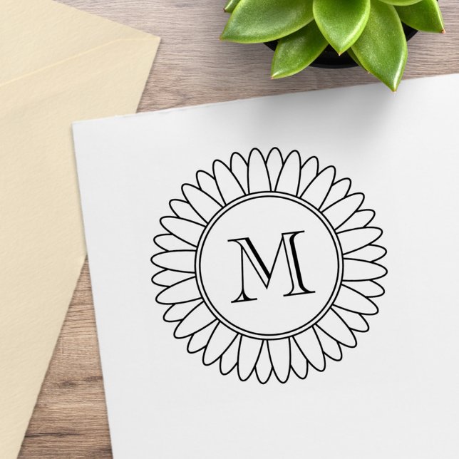 Sunflower Monogram Initial Rubber Stamp (Creator Uploaded)