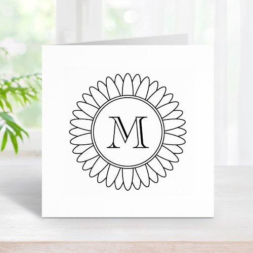 Sunflower Monogram Initial Rubber Stamp