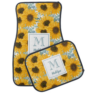 Sunflower Monogram Name Personalized Car Floor Mat