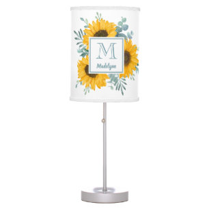 Sunflower Monogram Name Personalized Floral Table Lamp