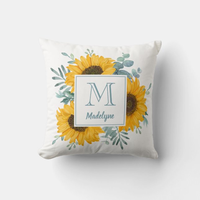 Sunflower Monogram Name Personalized Floral Throw Pillow (Front)