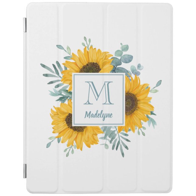Sunflower Monogram Name Personalized iPad Smart Cover (Front)