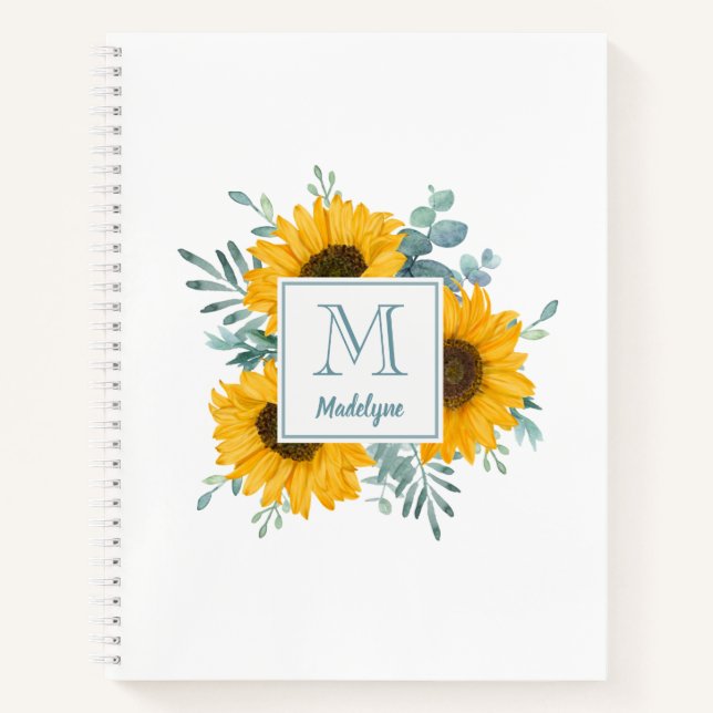 Sunflower Monogram Name Personalized Notebook (Front)