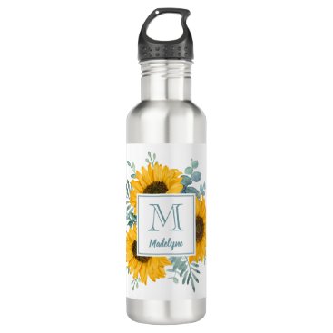Sunflower Monogram Name Personalized Stainless Steel Water Bottle