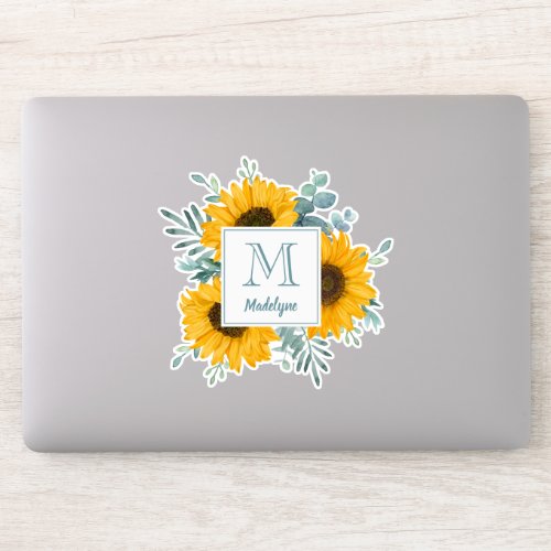 Sunflower Monogram Name Personalized Sticker