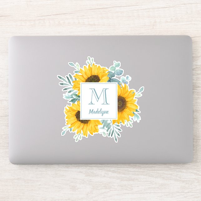 Sunflower Monogram Name Personalized Sticker (Computer)