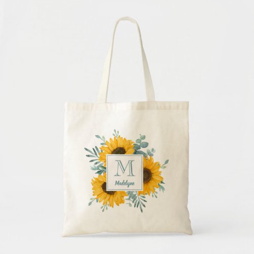 Sunflower Monogram Name Personalized Tote Bag