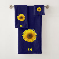 Sunflower & Monogram on Navy Blue