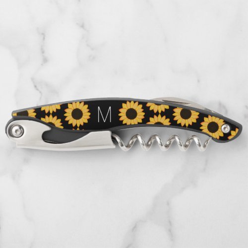 Sunflower Monogram Rustic Country Wedding Waiters Corkscrew