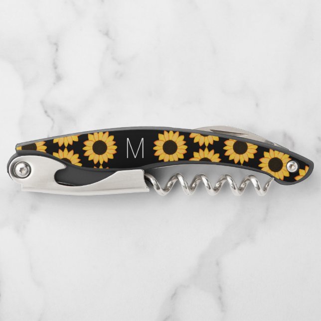 Sunflower Monogram Rustic Country Wedding Waiter's Corkscrew (Front)